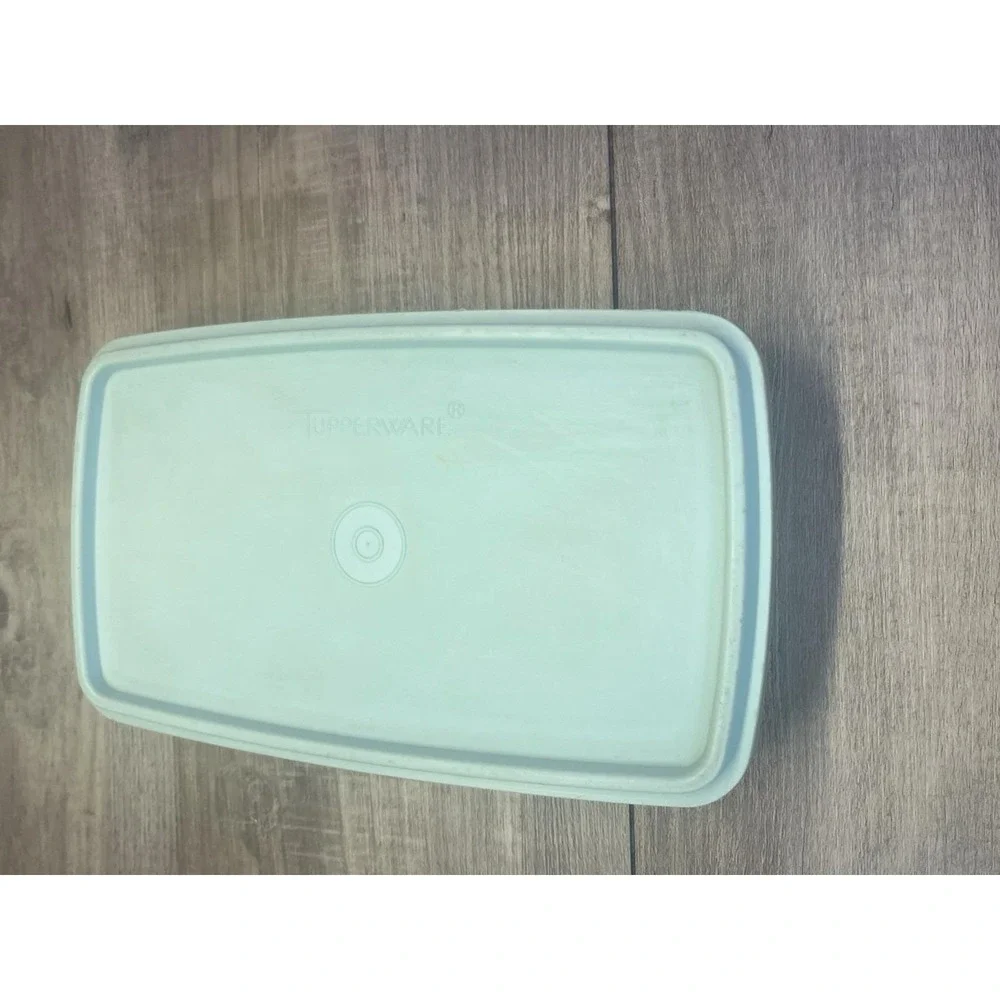 Vintage Tupperware  Sheer Deli Meat Keeper Aqua Blue Lid Slim Rectangle